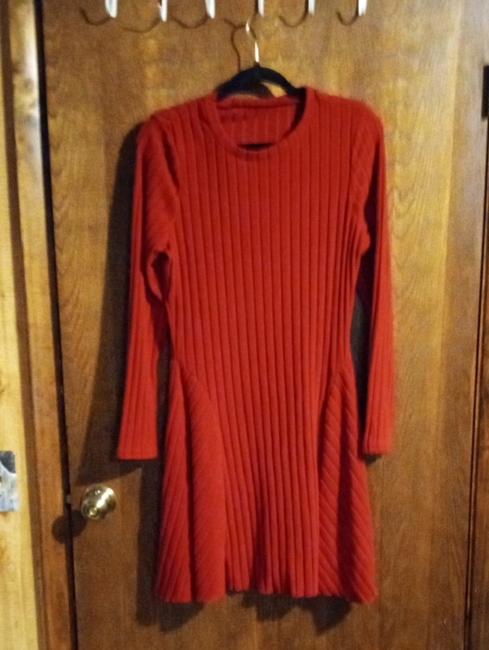 Source Unknown Red Long Sleeve Ribbed Knit Dress